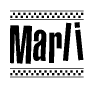 The image contains the text Marli in a bold, stylized font, with a checkered flag pattern bordering the top and bottom of the text.