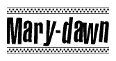 The clipart image displays the text Mary-dawn in a bold, stylized font. It is enclosed in a rectangular border with a checkerboard pattern running below and above the text, similar to a finish line in racing. 