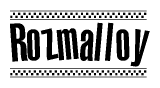 The image contains the text Rozmalloy in a bold, stylized font, with a checkered flag pattern bordering the top and bottom of the text.