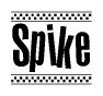 The clipart image displays the text Spike in a bold, stylized font. It is enclosed in a rectangular border with a checkerboard pattern running below and above the text, similar to a finish line in racing. 