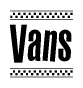 The image contains the text Vans in a bold, stylized font, with a checkered flag pattern bordering the top and bottom of the text.