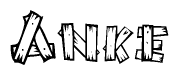 The clipart image shows the name Anke stylized to look like it is constructed out of separate wooden planks or boards, with each letter having wood grain and plank-like details.