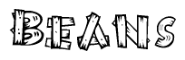 The clipart image shows the name Beans stylized to look like it is constructed out of separate wooden planks or boards, with each letter having wood grain and plank-like details.