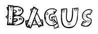 The clipart image shows the name Bagus stylized to look like it is constructed out of separate wooden planks or boards, with each letter having wood grain and plank-like details.