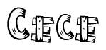 The clipart image shows the name Cece stylized to look like it is constructed out of separate wooden planks or boards, with each letter having wood grain and plank-like details.