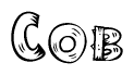 The image contains the name Cob written in a decorative, stylized font with a hand-drawn appearance. The lines are made up of what appears to be planks of wood, which are nailed together