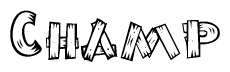 The clipart image shows the name Champ stylized to look as if it has been constructed out of wooden planks or logs. Each letter is designed to resemble pieces of wood.