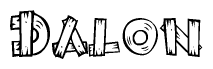 The image contains the name Dalon written in a decorative, stylized font with a hand-drawn appearance. The lines are made up of what appears to be planks of wood, which are nailed together