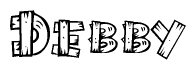 The image contains the name Debby written in a decorative, stylized font with a hand-drawn appearance. The lines are made up of what appears to be planks of wood, which are nailed together