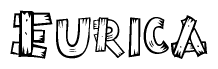 The image contains the name Eurica written in a decorative, stylized font with a hand-drawn appearance. The lines are made up of what appears to be planks of wood, which are nailed together