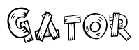 The clipart image shows the name Gator stylized to look as if it has been constructed out of wooden planks or logs. Each letter is designed to resemble pieces of wood.