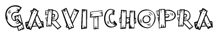 The image contains the name Garvitchopra written in a decorative, stylized font with a hand-drawn appearance. The lines are made up of what appears to be planks of wood, which are nailed together