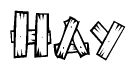 The clipart image shows the name Hay stylized to look like it is constructed out of separate wooden planks or boards, with each letter having wood grain and plank-like details.