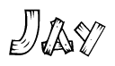 The clipart image shows the name Jay stylized to look as if it has been constructed out of wooden planks or logs. Each letter is designed to resemble pieces of wood.