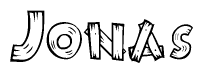 The clipart image shows the name Jonas stylized to look like it is constructed out of separate wooden planks or boards, with each letter having wood grain and plank-like details.