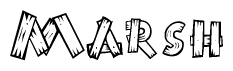 The clipart image shows the name Marsh stylized to look like it is constructed out of separate wooden planks or boards, with each letter having wood grain and plank-like details.
