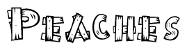 The image contains the name Peaches written in a decorative, stylized font with a hand-drawn appearance. The lines are made up of what appears to be planks of wood, which are nailed together