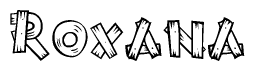 The clipart image shows the name Roxana stylized to look as if it has been constructed out of wooden planks or logs. Each letter is designed to resemble pieces of wood.