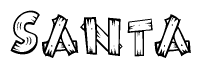 The image contains the name Santa written in a decorative, stylized font with a hand-drawn appearance. The lines are made up of what appears to be planks of wood, which are nailed together