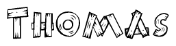 The image contains the name Thomas written in a decorative, stylized font with a hand-drawn appearance. The lines are made up of what appears to be planks of wood, which are nailed together