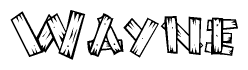 The clipart image shows the name Wayne stylized to look like it is constructed out of separate wooden planks or boards, with each letter having wood grain and plank-like details.
