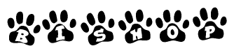 The image shows a series of animal paw prints arranged horizontally. Within each paw print, there's a letter; together they spell Bishop
