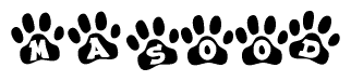 The image shows a series of animal paw prints arranged horizontally. Within each paw print, there's a letter; together they spell Masood