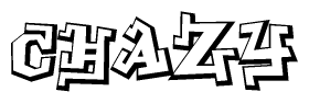 The clipart image depicts the word Chazy in a style reminiscent of graffiti. The letters are drawn in a bold, block-like script with sharp angles and a three-dimensional appearance.