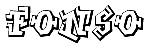 The clipart image depicts the word Fonso in a style reminiscent of graffiti. The letters are drawn in a bold, block-like script with sharp angles and a three-dimensional appearance.