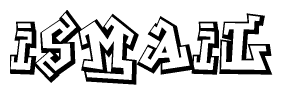 The image is a stylized representation of the letters Ismail designed to mimic the look of graffiti text. The letters are bold and have a three-dimensional appearance, with emphasis on angles and shadowing effects.