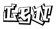 The image is a stylized representation of the letters Len designed to mimic the look of graffiti text. The letters are bold and have a three-dimensional appearance, with emphasis on angles and shadowing effects.