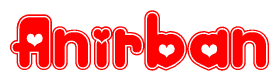 The image is a clipart featuring the word Anirban written in a stylized font with a heart shape replacing inserted into the center of each letter. The color scheme of the text and hearts is red with a light outline.