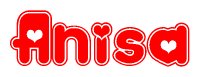 The image displays the word Anisa written in a stylized red font with hearts inside the letters.