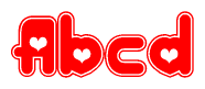 The image is a clipart featuring the word Abcd written in a stylized font with a heart shape replacing inserted into the center of each letter. The color scheme of the text and hearts is red with a light outline.