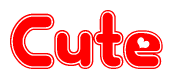The image is a clipart featuring the word Cute written in a stylized font with a heart shape replacing inserted into the center of each letter. The color scheme of the text and hearts is red with a light outline.