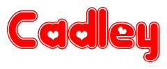 The image is a clipart featuring the word Cadley written in a stylized font with a heart shape replacing inserted into the center of each letter. The color scheme of the text and hearts is red with a light outline.