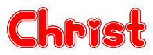 The image is a clipart featuring the word Christ written in a stylized font with a heart shape replacing inserted into the center of each letter. The color scheme of the text and hearts is red with a light outline.