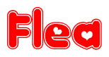 The image is a clipart featuring the word Flea written in a stylized font with a heart shape replacing inserted into the center of each letter. The color scheme of the text and hearts is red with a light outline.