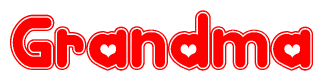 The image displays the word Grandma written in a stylized red font with hearts inside the letters.