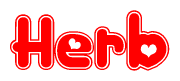 The image is a red and white graphic with the word Herb written in a decorative script. Each letter in  is contained within its own outlined bubble-like shape. Inside each letter, there is a white heart symbol.