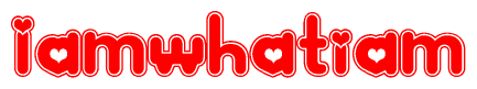 The image is a clipart featuring the word Iamwhatiam written in a stylized font with a heart shape replacing inserted into the center of each letter. The color scheme of the text and hearts is red with a light outline.