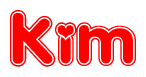 The image is a clipart featuring the word Kim written in a stylized font with a heart shape replacing inserted into the center of each letter. The color scheme of the text and hearts is red with a light outline.