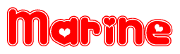 The image displays the word Marine written in a stylized red font with hearts inside the letters.