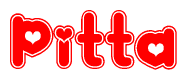 The image displays the word Pitta written in a stylized red font with hearts inside the letters.