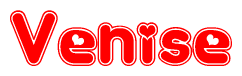 The image displays the word Venise written in a stylized red font with hearts inside the letters.