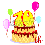The image depicts a two-tier birthday cake with the number 10 on top, indicating a celebration of a 10th birthday. The cake is adorned with what looks like cherries and has a patterned side decoration. There are also colorful balloons floating around the cake.