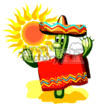 Dancing cactus wearing a sombrero.