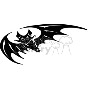 This clipart image features a stylized, simplified depiction of a bat in mid-flight. The design is black and white, optimized for vinyl cutting, and suitable for festive occasions like Halloween due to its spooky and scary thematic elements. The bat's wings are spread wide, and its body and face are shown in profile, emphasizing the silhouette characteristic of flying bats.