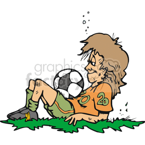 Female soccer player resting after a hard game.
