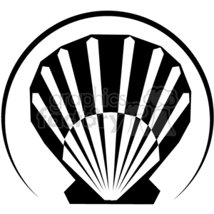 The image contains a black and white clipart of a scallop shell. It's a simple and bold silhouette that could be described as vinyl-ready due to its clean lines and lack of gradient, which would make it suitable for vinyl cutting for decals, stickers, or graphic design applications.